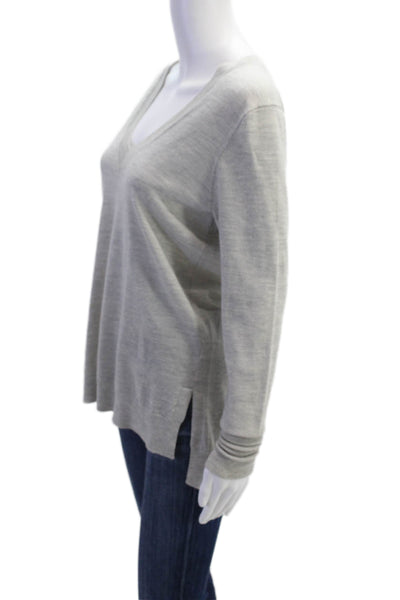 J Crew Womens Cotton V-Neck Long Sleeve Knit Pullover Sweater Gray Size S