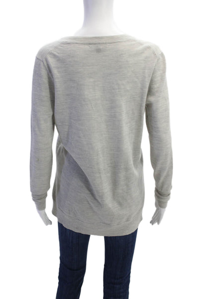 J Crew Womens Cotton V-Neck Long Sleeve Knit Pullover Sweater Gray Size S