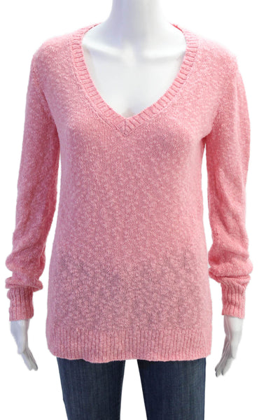 J Crew Womens Cotton V-Neck Long Sleeve Knit Pullover Sweater Pink Size XS