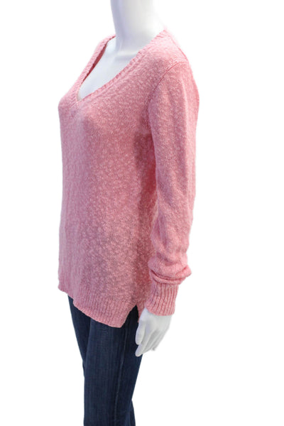 J Crew Womens Cotton V-Neck Long Sleeve Knit Pullover Sweater Pink Size XS