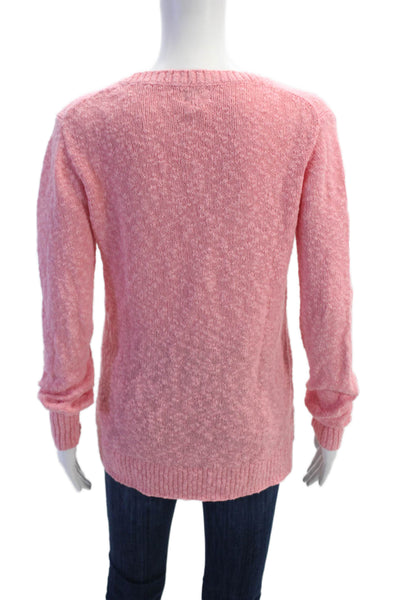 J Crew Womens Cotton V-Neck Long Sleeve Knit Pullover Sweater Pink Size XS