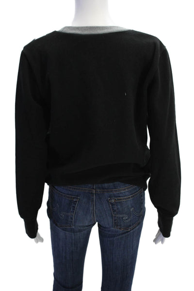 J Crew Womens Cotton Color Block Long Sleeve Crew Neck Sweatshirt Black Size M