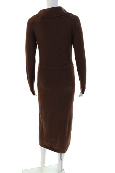 Lacademie Womens Wool Long Sleeve V-neck Collar Thick Knit Sweater Brown Size M