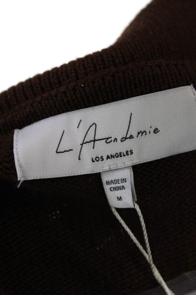 Lacademie Womens Wool Long Sleeve V-neck Collar Thick Knit Sweater Brown Size M