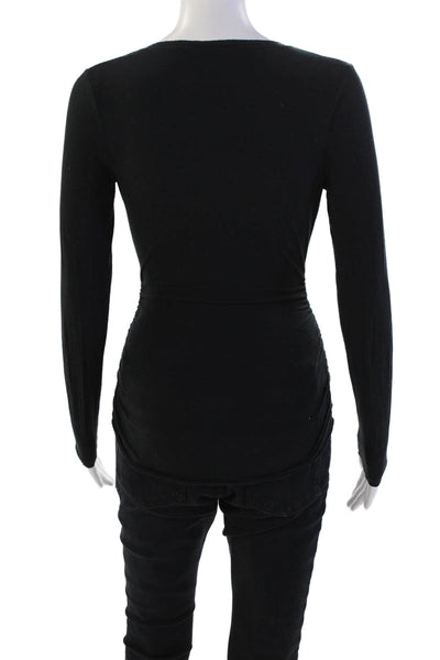 Elie Tahari Womens Long Sleeve V Neck Gathered Top Black Size XS