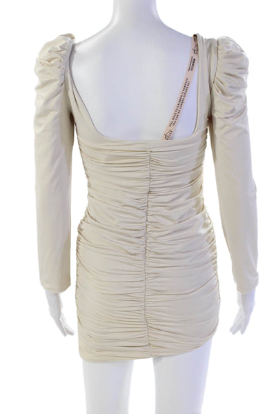 Oh Polly Womens Stretch Ruched Square Neck Long Sleeve Mini Dress Beige Size 10