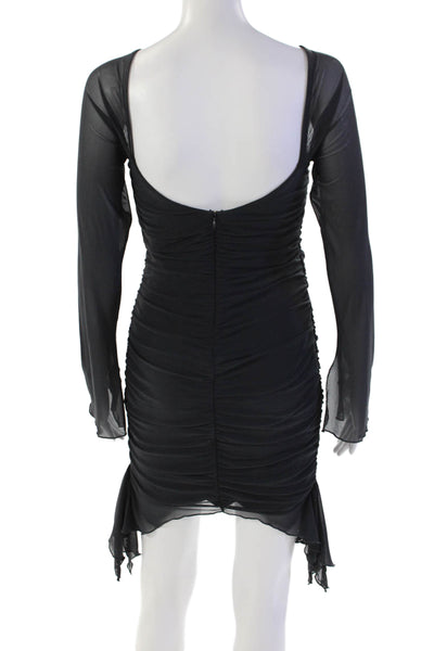 Oh Polly Womens Stretch Ruched Cut Out Long Sleeve Mini Dress Gray Size 10