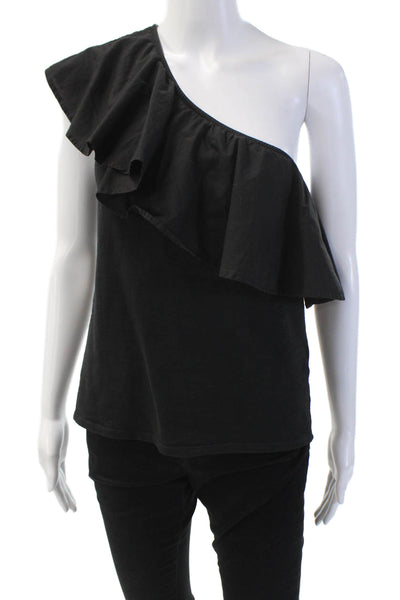 Nation LTD Womens Short Sleeves One Shoulder Blouse Black Cotton Size Medium