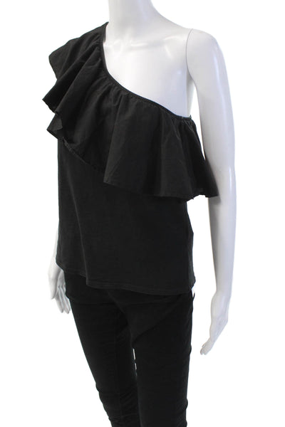 Nation LTD Womens Short Sleeves One Shoulder Blouse Black Cotton Size Medium