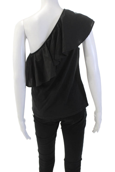 Nation LTD Womens Short Sleeves One Shoulder Blouse Black Cotton Size Medium