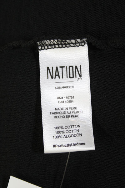 Nation LTD Womens Short Sleeves One Shoulder Blouse Black Cotton Size Medium
