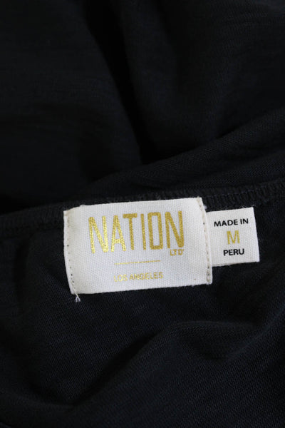 Nation LTD Womens Short Sleeves One Shoulder Blouse Black Cotton Size Medium