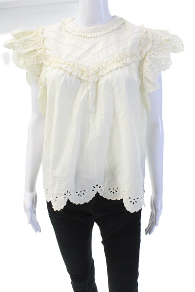 Love The Label Womens Eyelet Short Sleeves Blouse Off White Size Medium