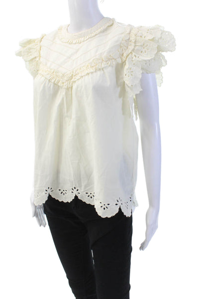 Love The Label Womens Eyelet Short Sleeves Blouse Off White Size Medium