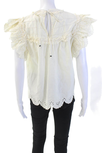 Love The Label Womens Eyelet Short Sleeves Blouse Off White Size Medium