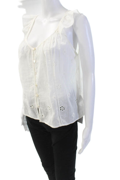 Velvet by Graham & Spencer Womens Eyelet V Neck Shirt White Cotton Size Small