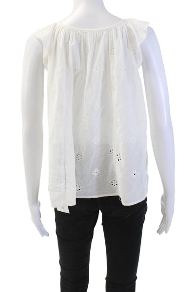 Velvet by Graham & Spencer Womens Eyelet V Neck Shirt White Cotton Size Small