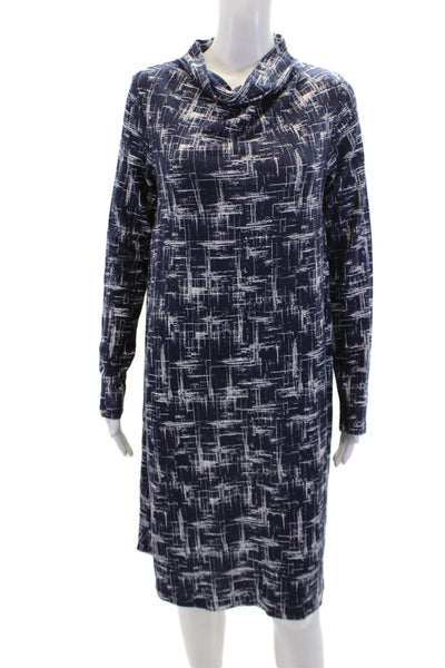 COS Womens Abstract Print High Neck Long Sleeve Mid-Calf Dress Navy Size S