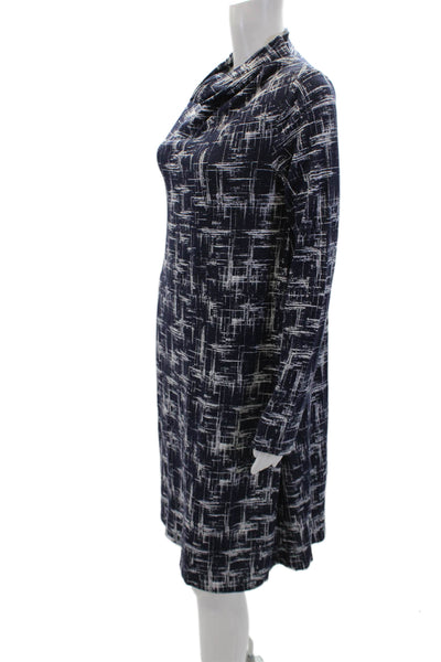 COS Womens Abstract Print High Neck Long Sleeve Mid-Calf Dress Navy Size S