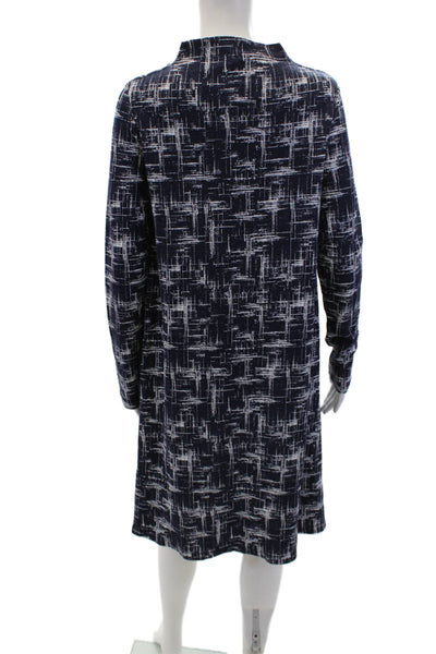 COS Womens Abstract Print High Neck Long Sleeve Mid-Calf Dress Navy Size S