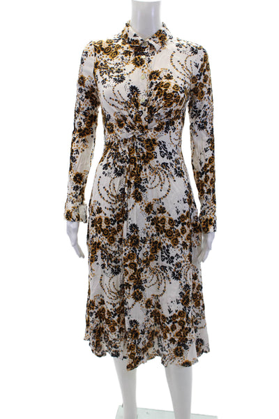 Free People Womens Floral Print Collared Long Sleeve Maxi Dress White Size 00