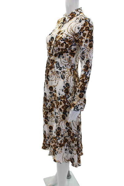 Free People Womens Floral Print Collared Long Sleeve Maxi Dress White Size 00