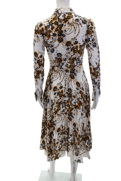 Free People Womens Floral Print Collared Long Sleeve Maxi Dress White Size 00
