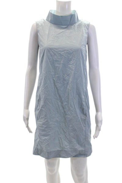COS Womens Cotton Solid High Neck Zip Up Sleeveless Dress Light Blue Size 4
