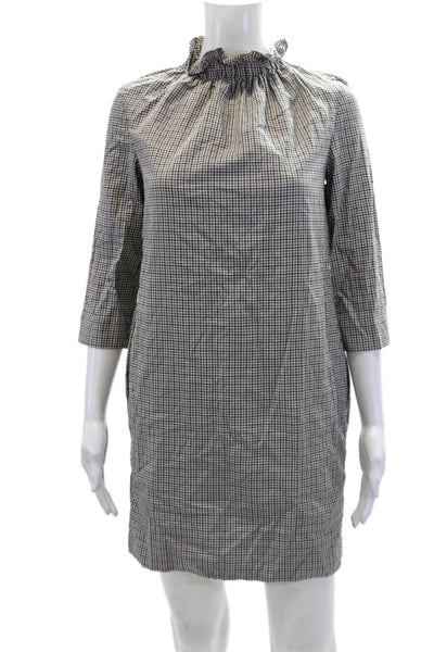 COS Womens Cotton Houndstooth Print High Neck Long Sleeve Dress White Size 4