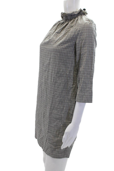 COS Womens Cotton Houndstooth Print High Neck Long Sleeve Dress White Size 4