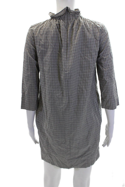 COS Womens Cotton Houndstooth Print High Neck Long Sleeve Dress White Size 4
