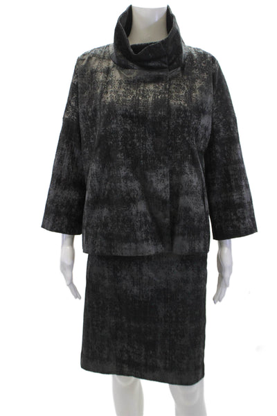 Eileen Fisher Womens Cotton Blend Abstract Print Skirt Suit Black Size S M