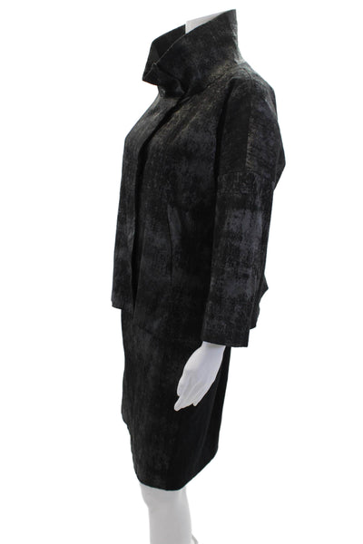 Eileen Fisher Womens Cotton Blend Abstract Print Skirt Suit Black Size S M