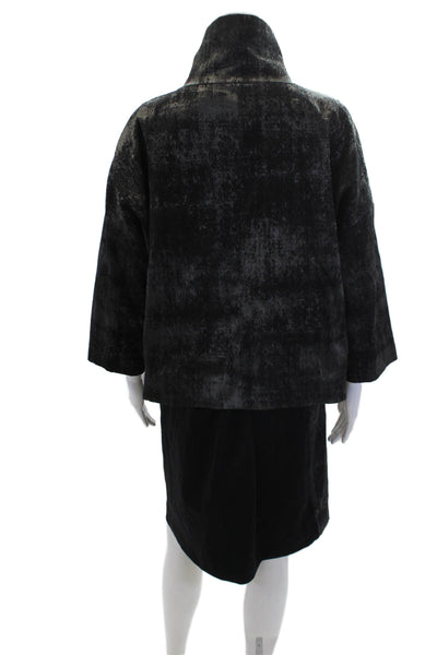 Eileen Fisher Womens Cotton Blend Abstract Print Skirt Suit Black Size S M