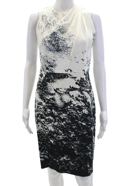 Antonio Berardi Womens Gathered Spotted Print Sheath Dress White Black Size 44