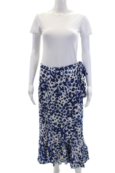 Whistles Womens Spotted Print Buttoned Wrap Closure Maxi Skirt Blue Size S