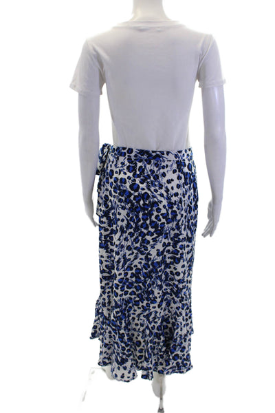 Whistles Womens Spotted Print Buttoned Wrap Closure Maxi Skirt Blue Size S