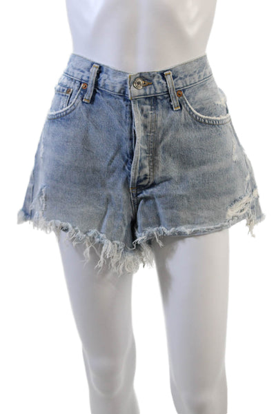 Agolde Womens Denim Button Up High Rise Cut Off Shorts Blue Cotton Size 29