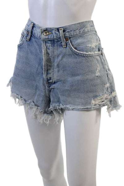 Agolde Womens Denim Button Up High Rise Cut Off Shorts Blue Cotton Size 29