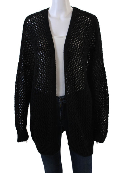 360 Sweater Womens Open Knit Long Sleeves Cardigan Sweater Black Cotton Size Sma