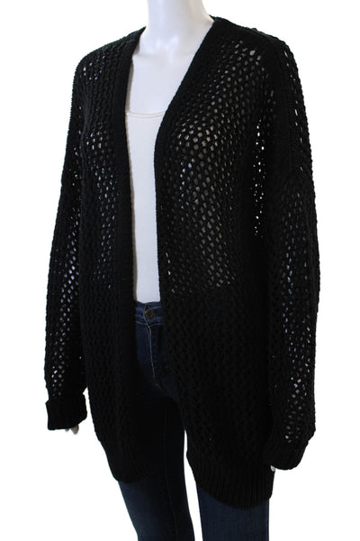 360 Sweater Womens Open Knit Long Sleeves Cardigan Sweater Black Cotton Size Sma