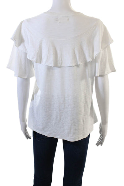 Nation LTD Womens Ruffled Half Button Down Shirt White Cotton Size Medium