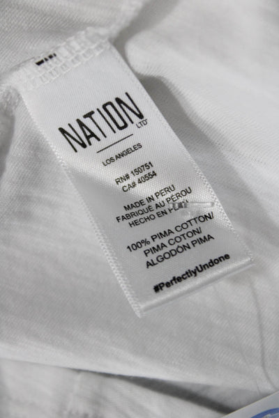 Nation LTD Womens Ruffled Half Button Down Shirt White Cotton Size Medium