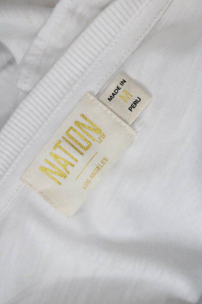 Nation LTD Womens Ruffled Half Button Down Shirt White Cotton Size Medium