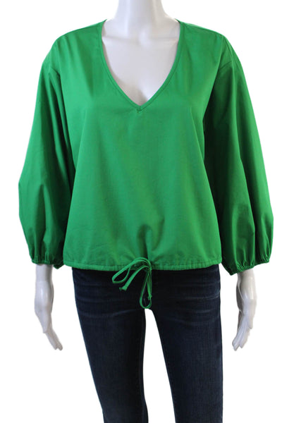 Drew Womens Long Sleeves V Neck Pullover Blouse Green Cotton Size Medium