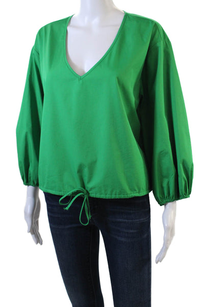 Drew Womens Long Sleeves V Neck Pullover Blouse Green Cotton Size Medium