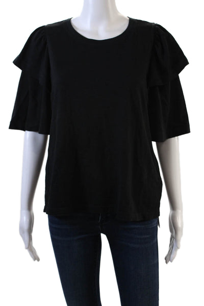 Nation LTD Womens Puffy Short Sleeves Tee Shirt Black Cotton Size Medium