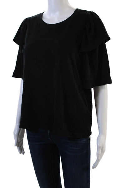 Nation LTD Womens Puffy Short Sleeves Tee Shirt Black Cotton Size Medium