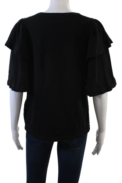 Nation LTD Womens Puffy Short Sleeves Tee Shirt Black Cotton Size Medium