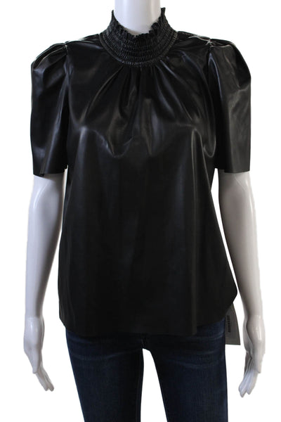 Willa Story Womens Faux Leather Short Sleeves Brigette Blouse Black Size Medium
